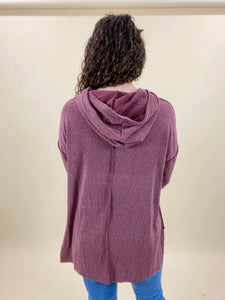 Jacquard Textured Mineral Wash Ribbed Hoodie