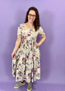Purple Floral Tiered Midi Dress
