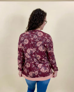 Mauve & Burgundy Floral Long Sleeve Top