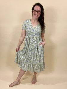 Sage & Lavender Floral Ruffle Hem Dress