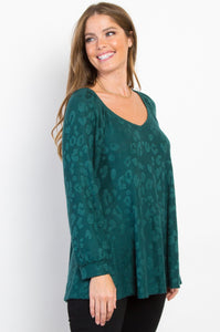 Hunter Green Leopard Detail Top