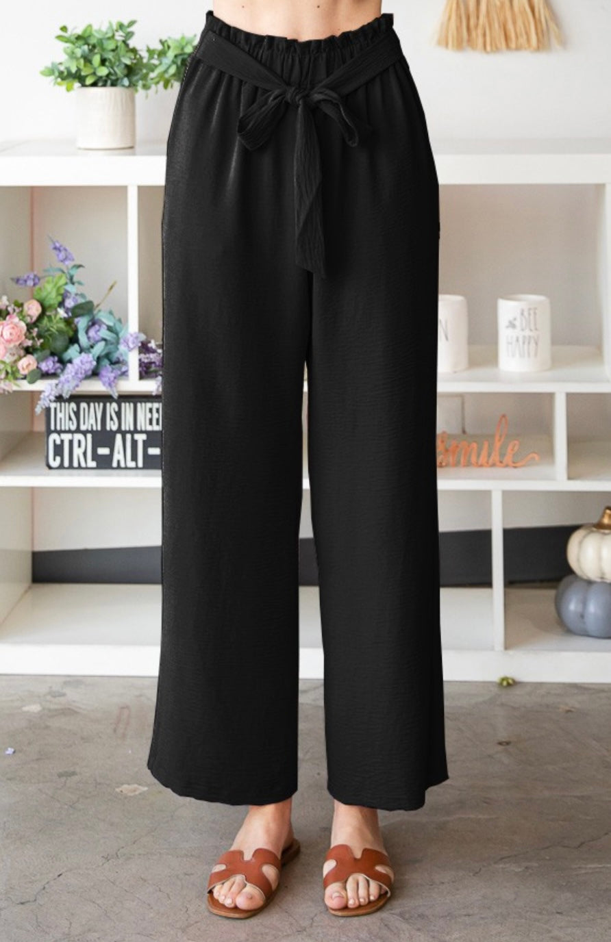 Black Paperbag Pants with Adjustable Tie