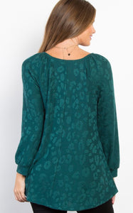 Hunter Green Leopard Detail Top