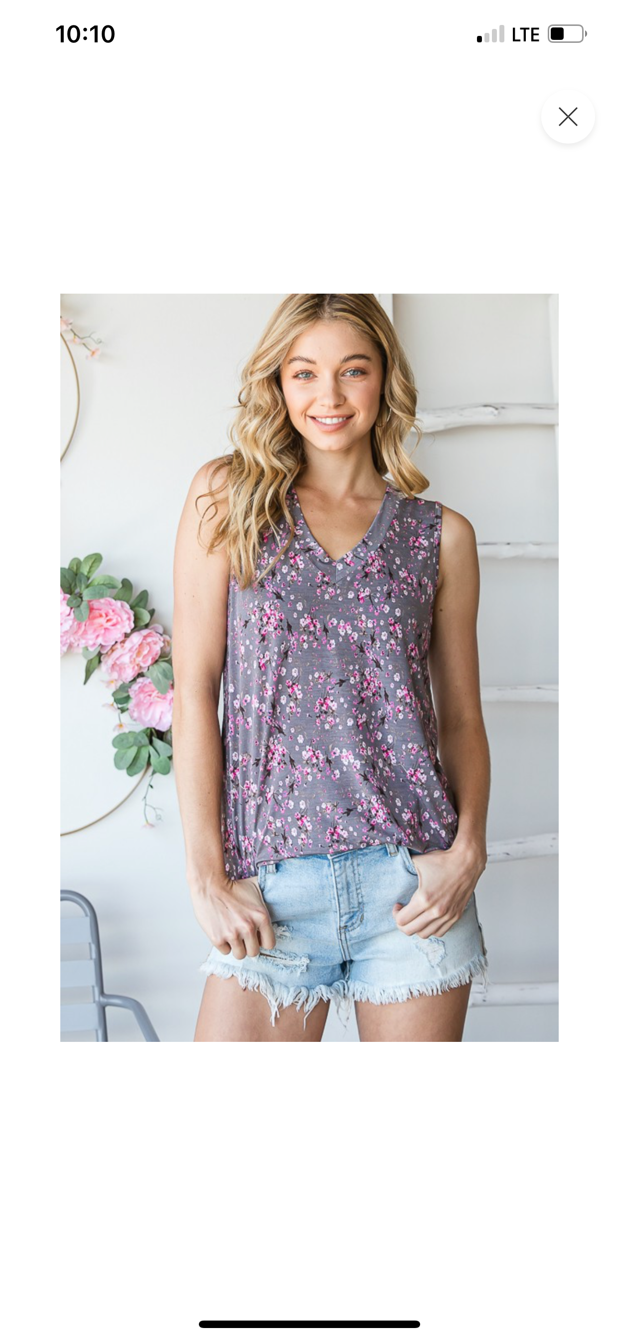 Charcoal VNeck Floral Tank Top