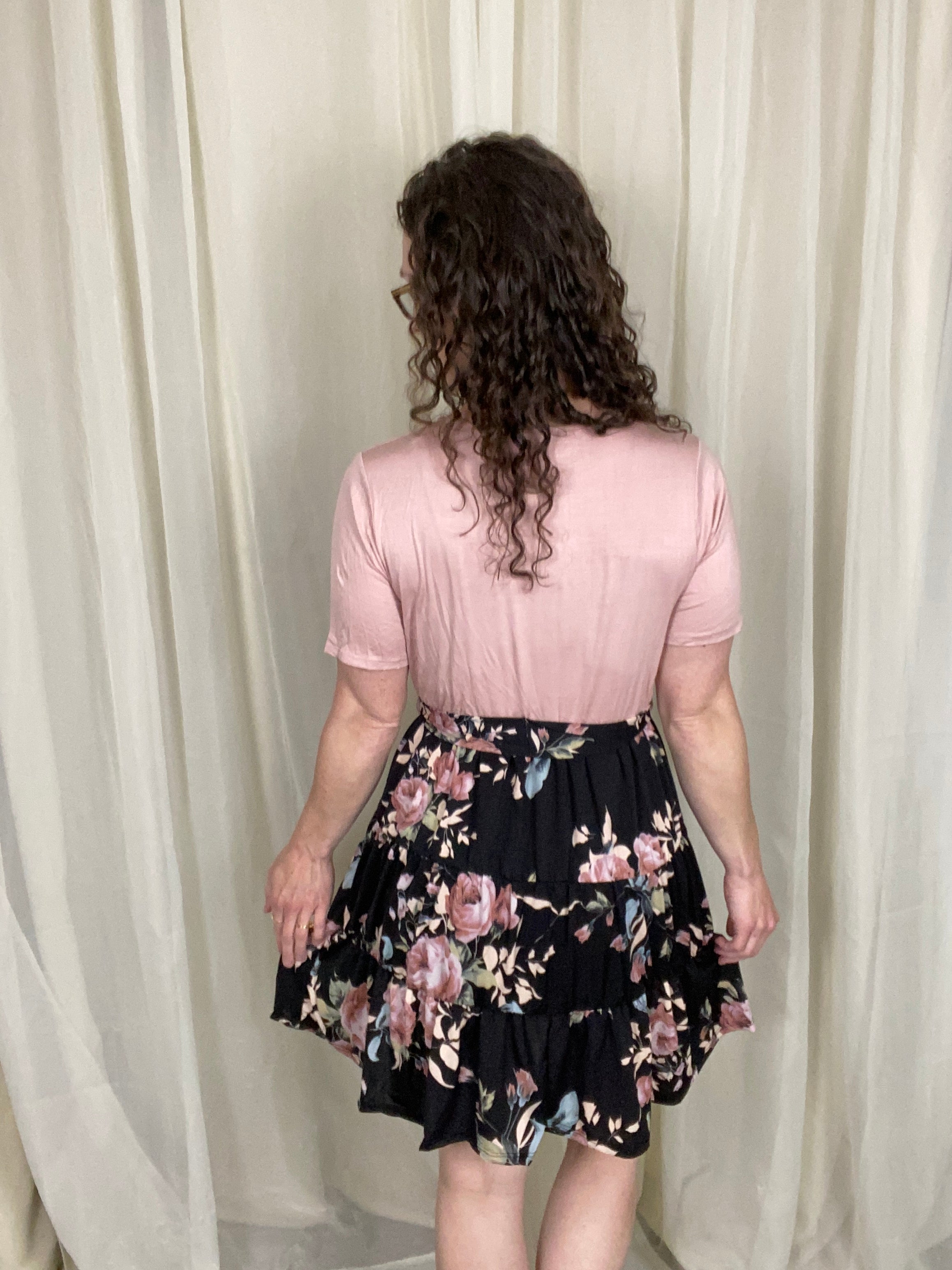 Rose Pink Tiered Floral Dress