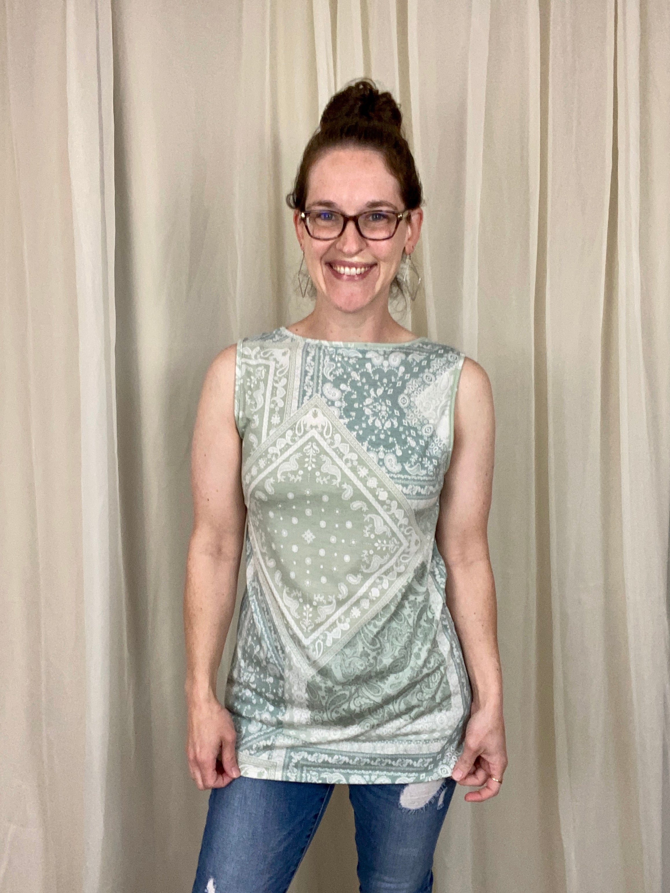 Sage Paisley Patchwork Tank Top