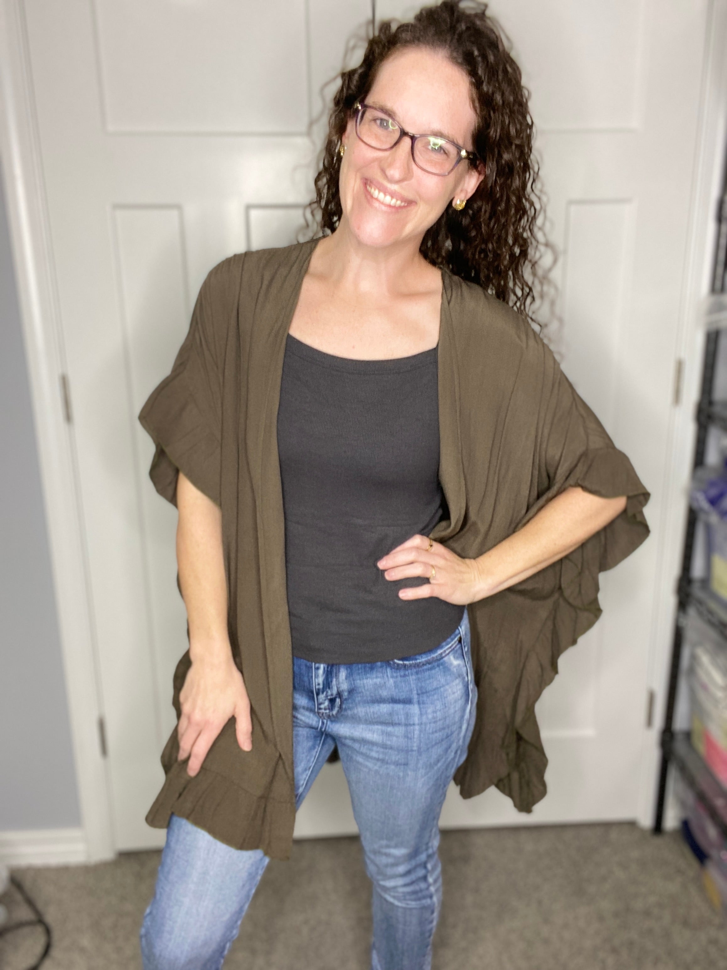 Army Green Ruffle Kimono