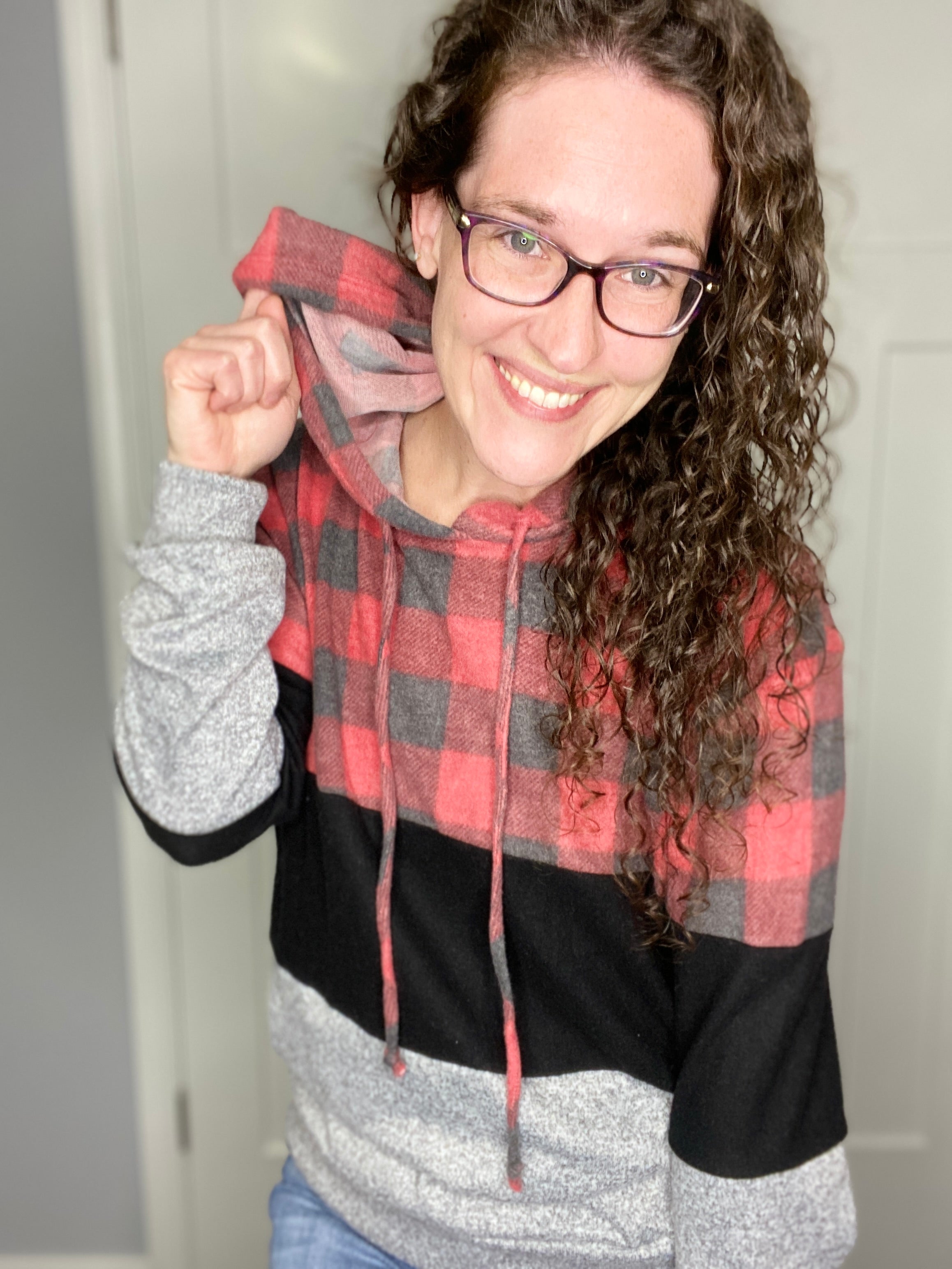 Red Buffalo Plaid Color Block Hoodie