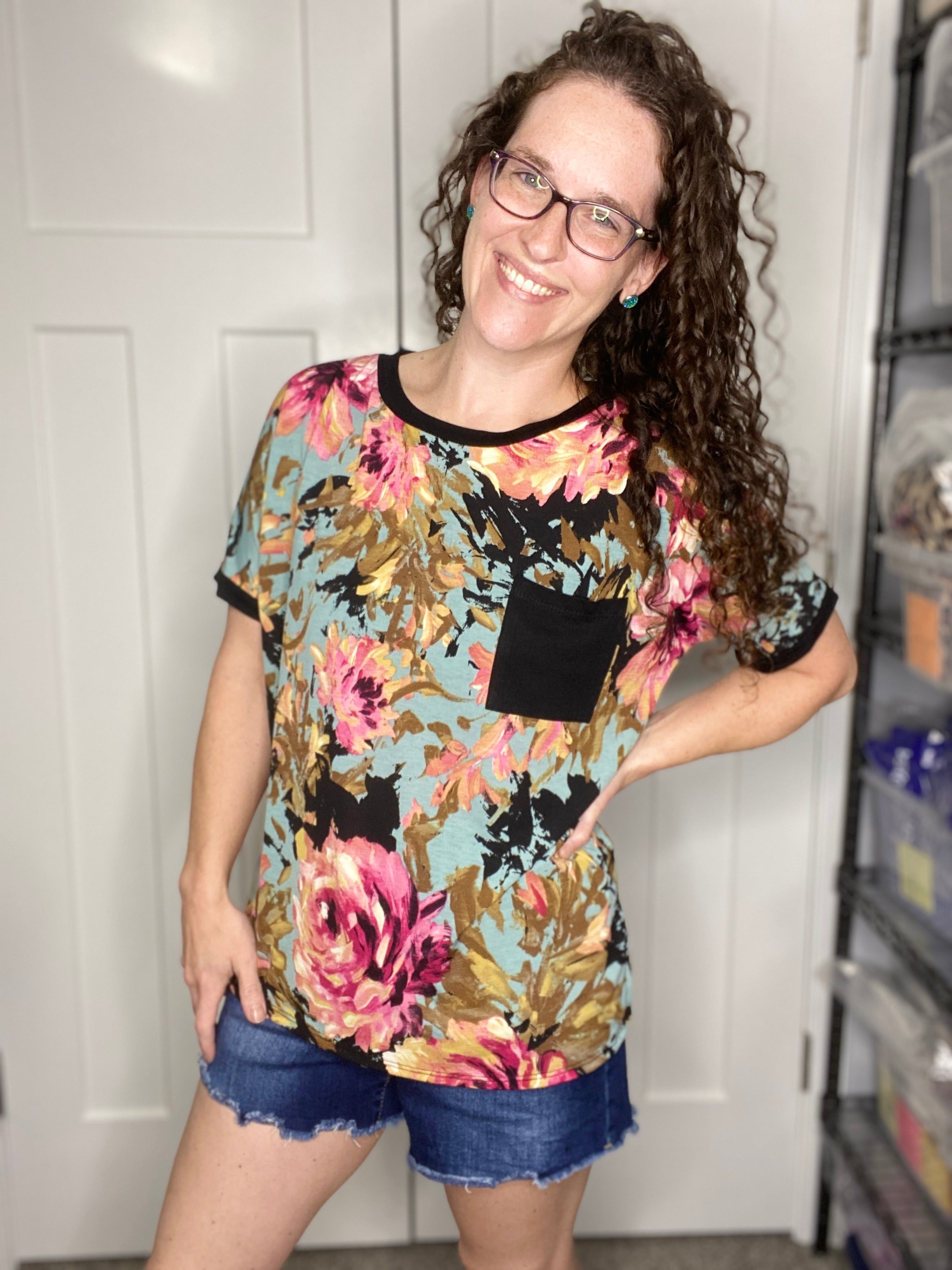 Jewel Toned Floral Pocket Tee