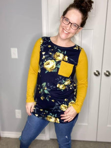 Navy & Mustard Floral Tunic Top