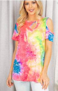 Cut Loose Tie Dye Cold Shoulder Top