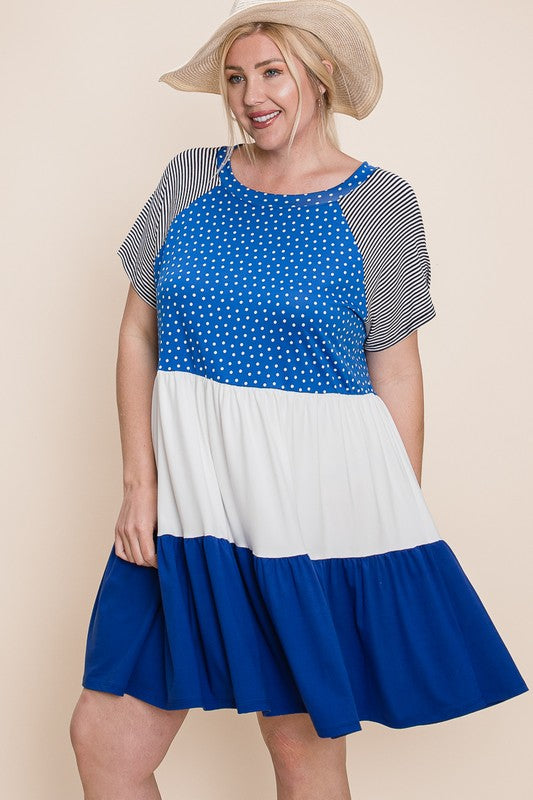 Royal Blue Tiered Polka Dot Sundress