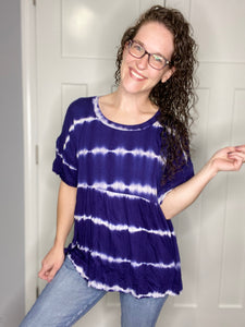 Navy Fade Tie Dye Striped Peplum Top