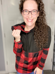 Red & Black Buffalo Plaid Hooded Top