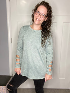 Signature Solid Top with Cut Out Detail - HEATHERED TEAL