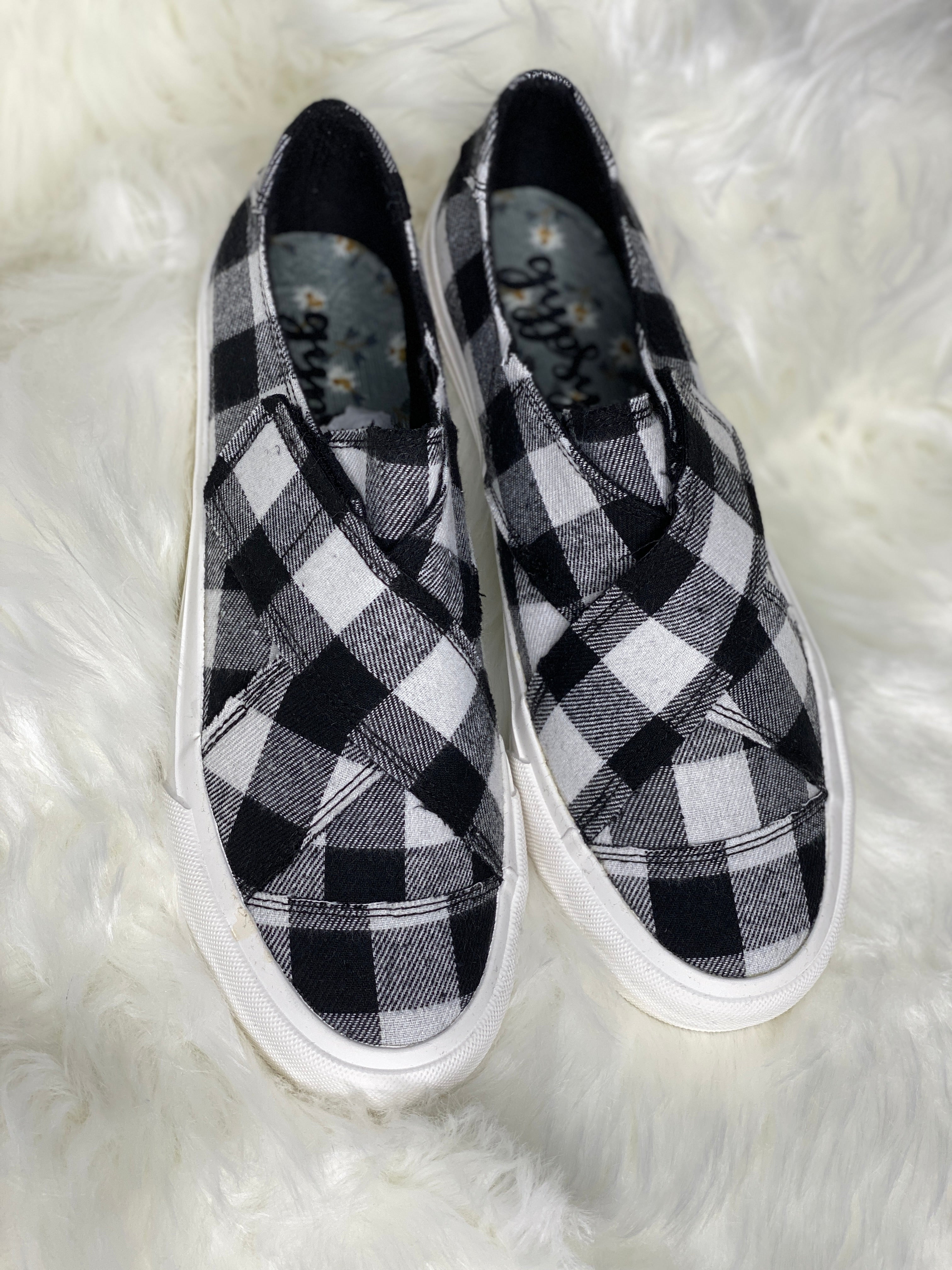 Gypsy Jazz Plaid Along Slip-Ons - BLACK/WHITE