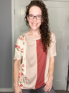 Rusty Floral Vertical Color Block Top