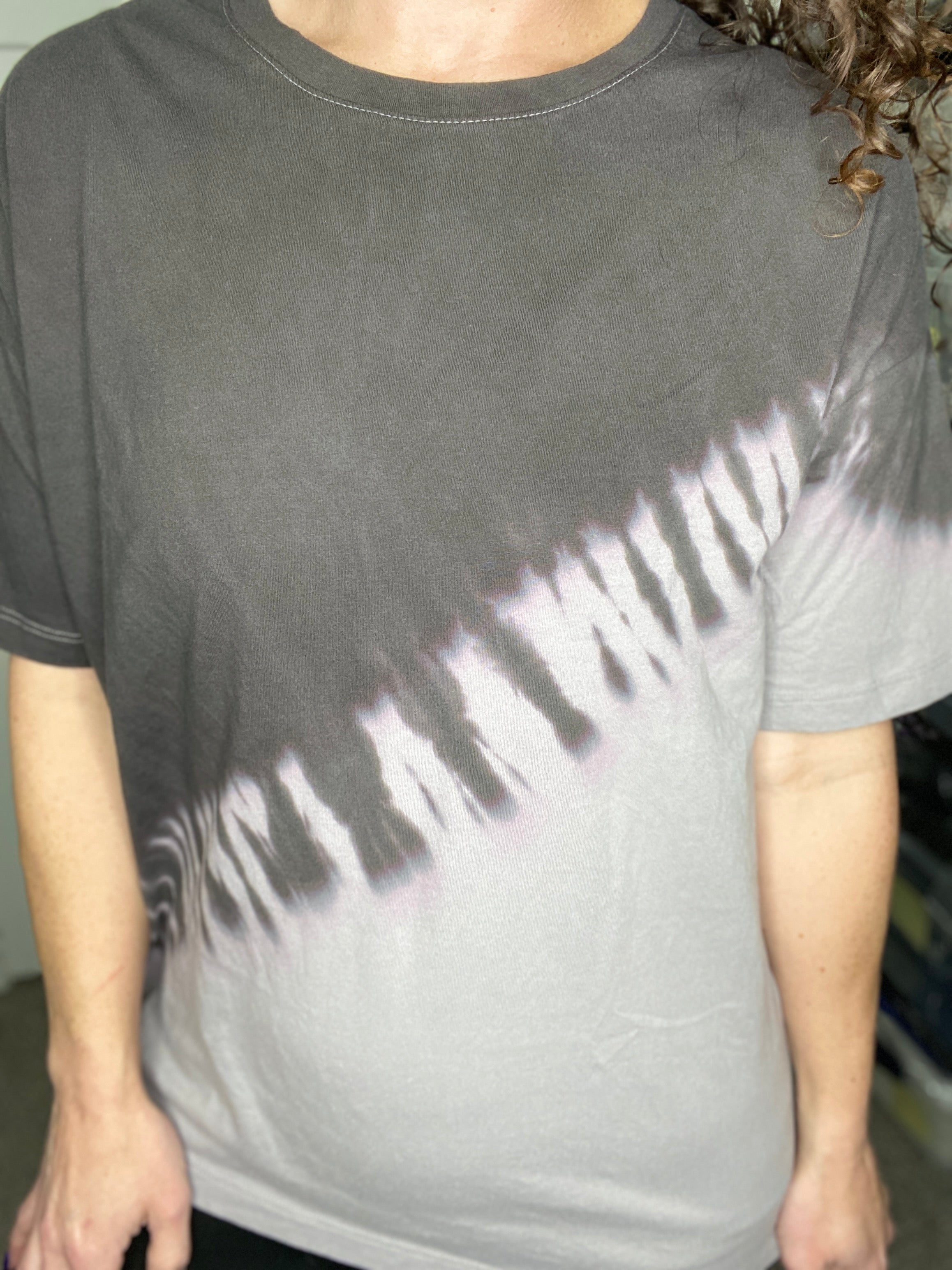 Diagonal Tie Dye Split Pullover - VINTAGE BLACK/GRAY