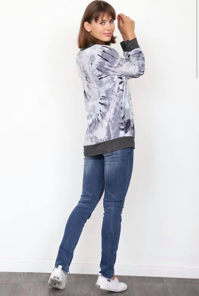 Lavender & Charcoal Swirl Tie Dye Top