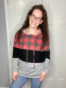 Red Buffalo Plaid Color Block Hoodie