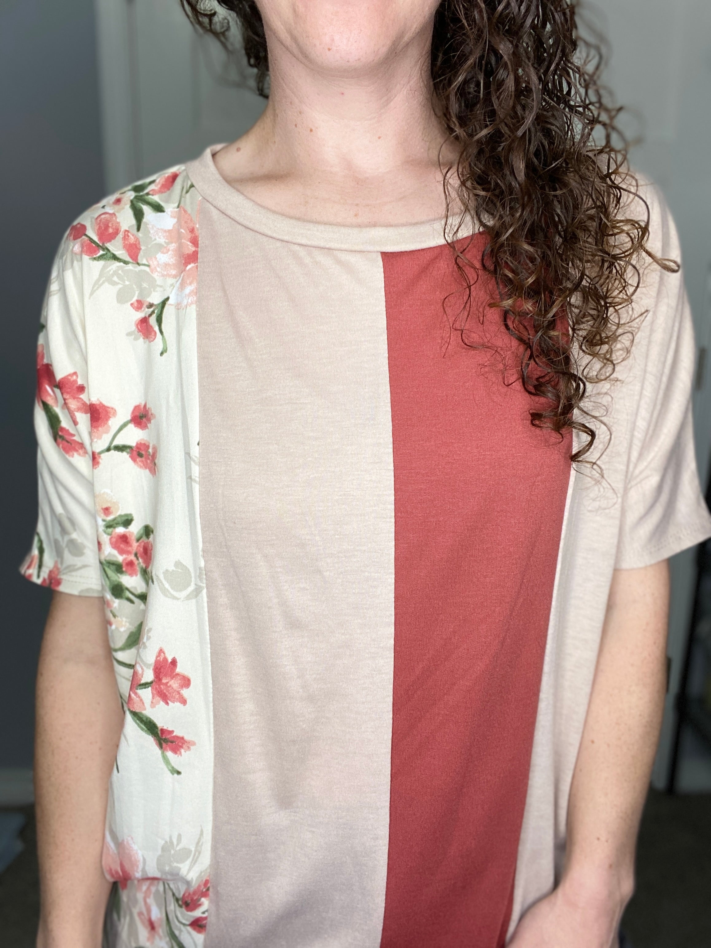 Rusty Floral Vertical Color Block Top