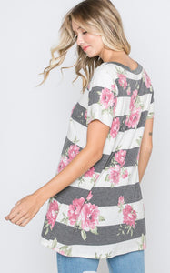 Floral & Striped Bar Detail Top