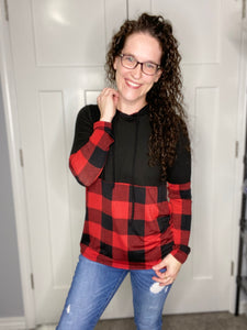 Red & Black Buffalo Plaid Hooded Top