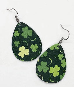 1.5" Shamrock Print Itty Bitty Leather Dangles