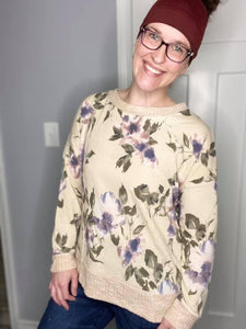 Oatmeal Floral French Terry Tunic Top