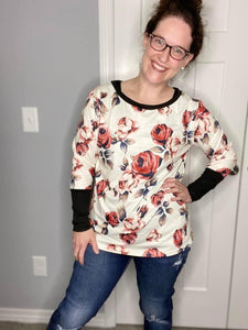 Floral Color Block Sleeve Top