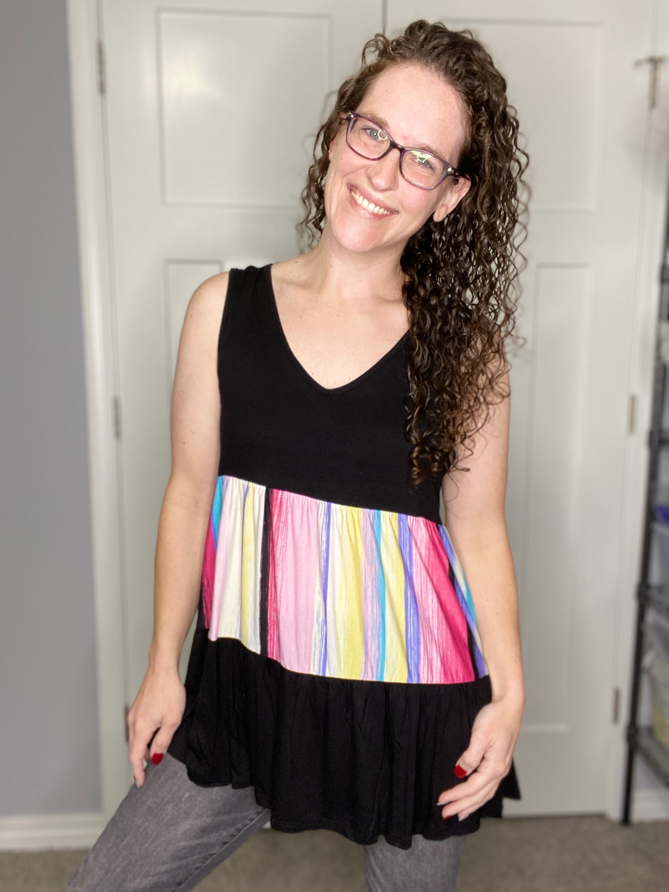 Multi-Color Stripes Tiered Tunic Tank