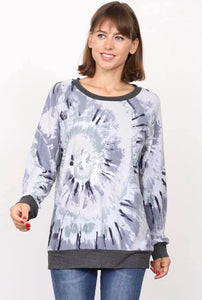 Lavender & Charcoal Swirl Tie Dye Top