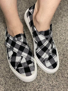 Gypsy Jazz Plaid Along Slip-Ons - BLACK/WHITE