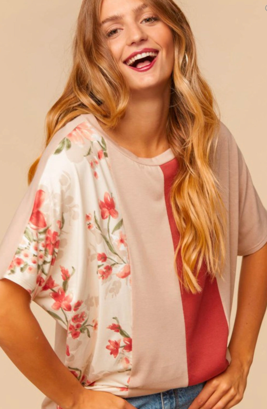 Rusty Floral Vertical Color Block Top