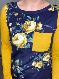 Navy & Mustard Floral Tunic Top