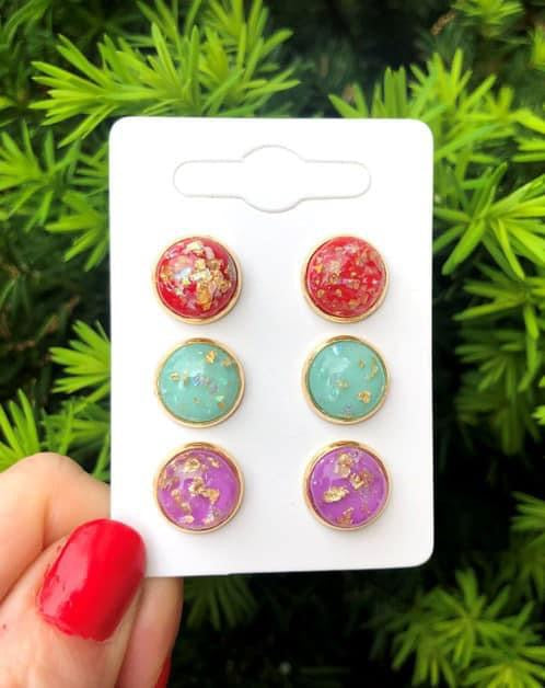 Druzy Stud Earring Set - MARBLED MULTI