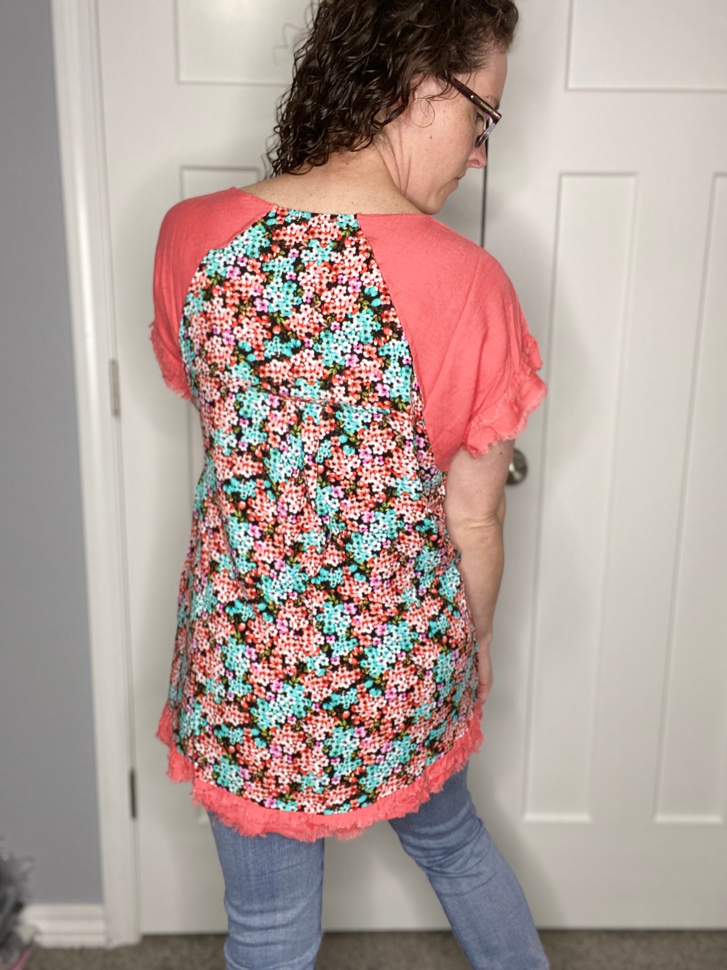 Coral Linen Floral Top