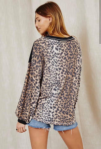 Black Waffle Knit Leopard Top