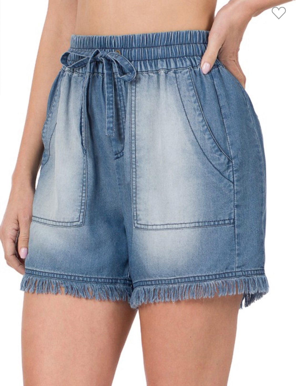 Chambray Drawstring Shorts