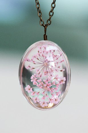 Real Dried Flower Botanical Blown Glass Necklaces