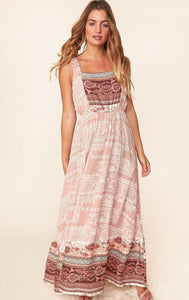 Bohemian Elastic Waist Maxi Dress