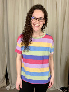 Rainbow Striped Round Neck Top