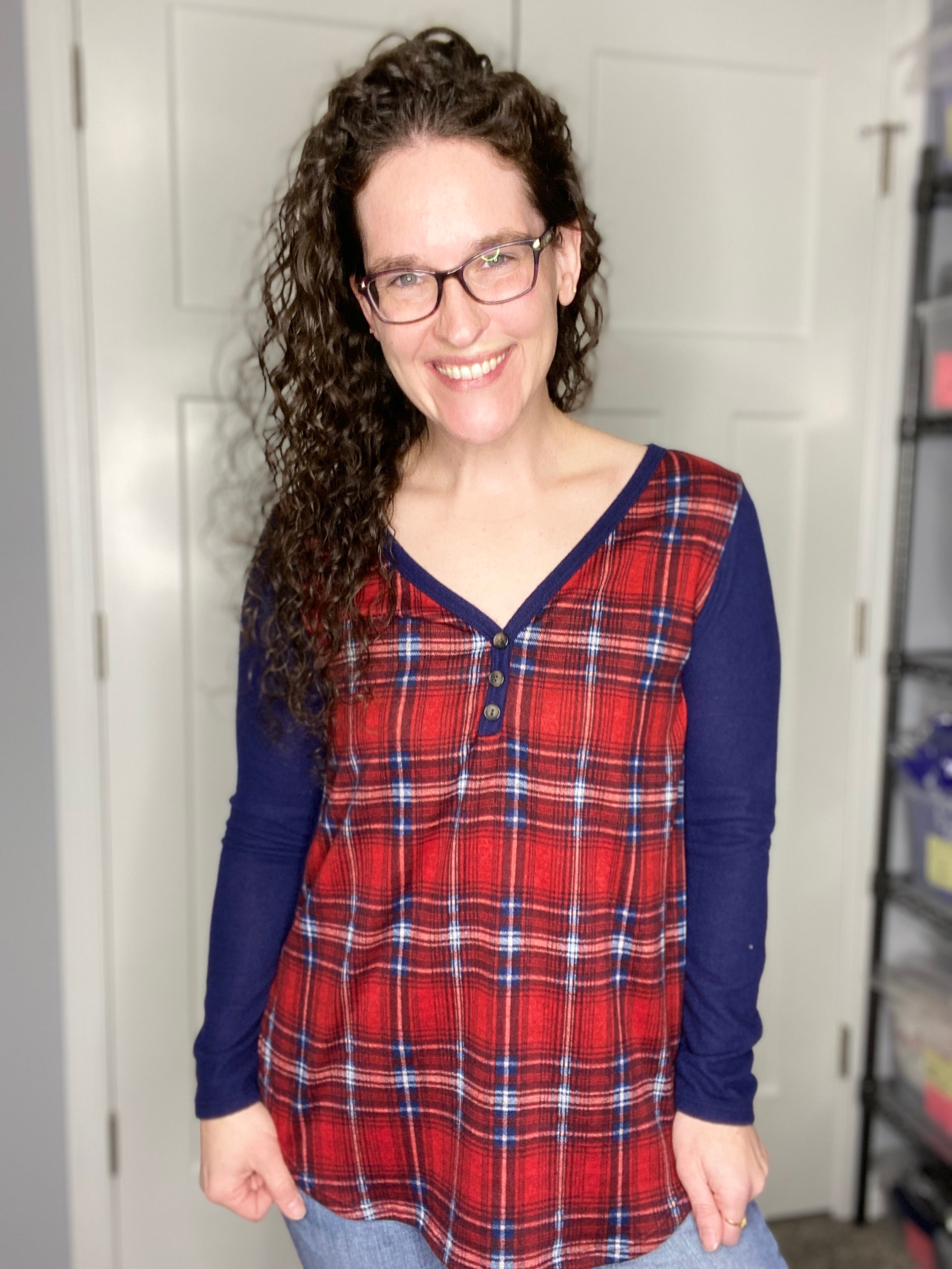 Navy & Red Plaid Tunic Top