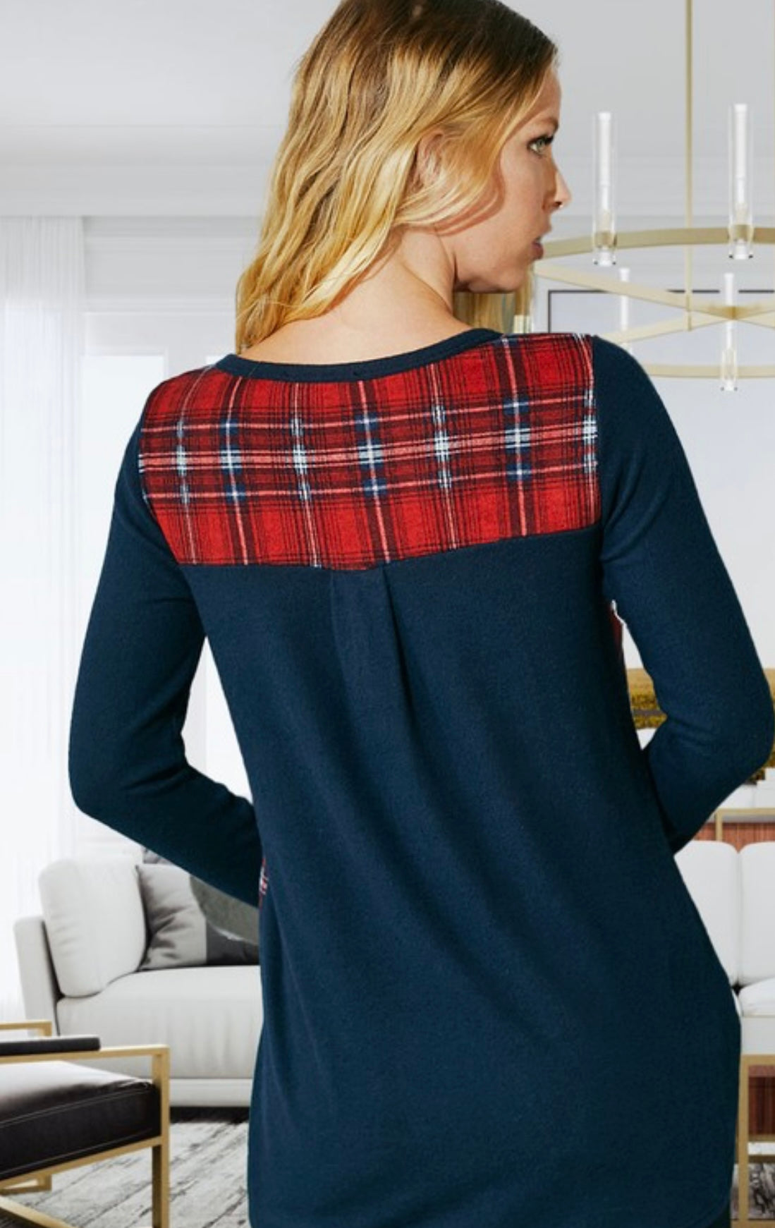 Navy & Red Plaid Tunic Top