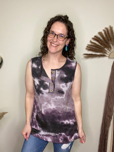 Into the Night Thermal Knit Tie Dye Henley Tank Top