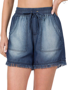 Chambray Drawstring Shorts