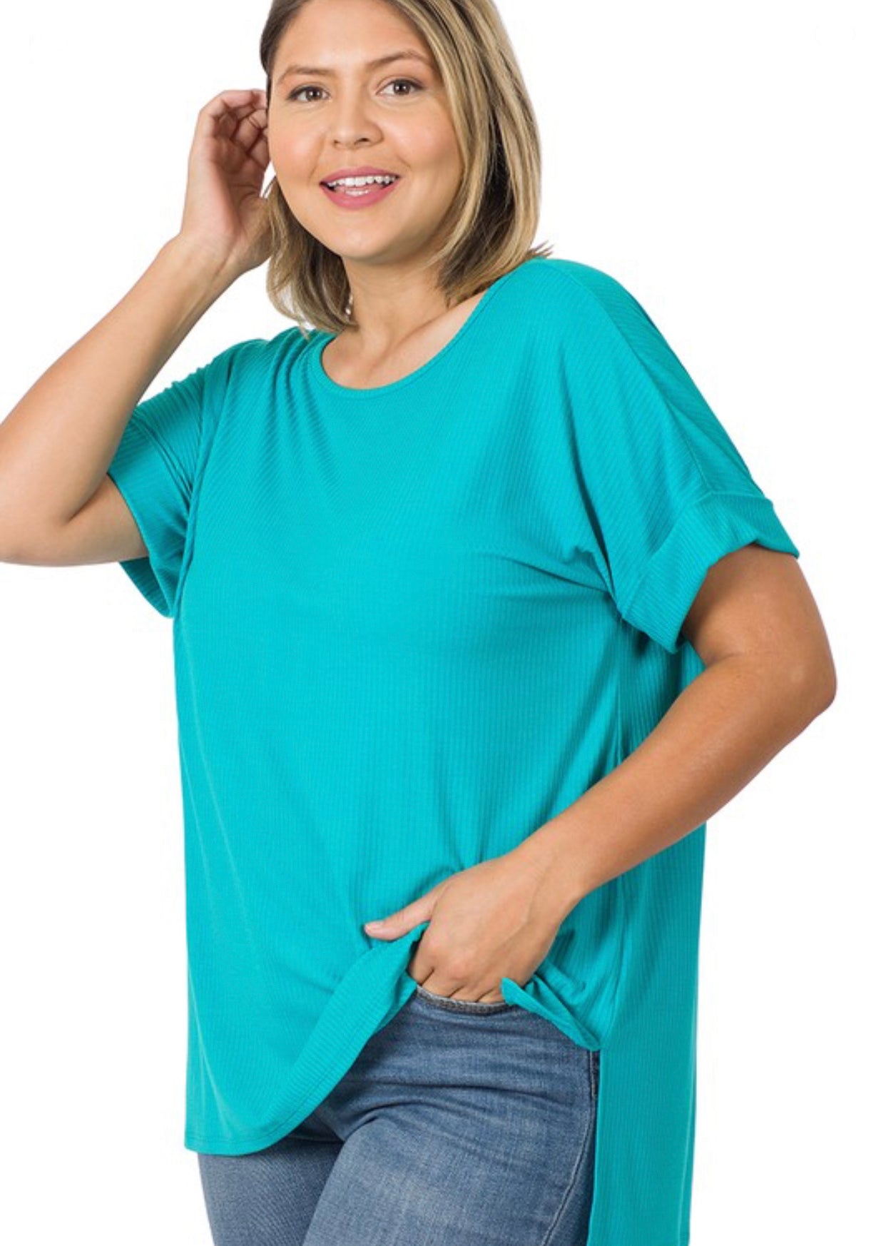 Aqua Blue Ribbed Tee