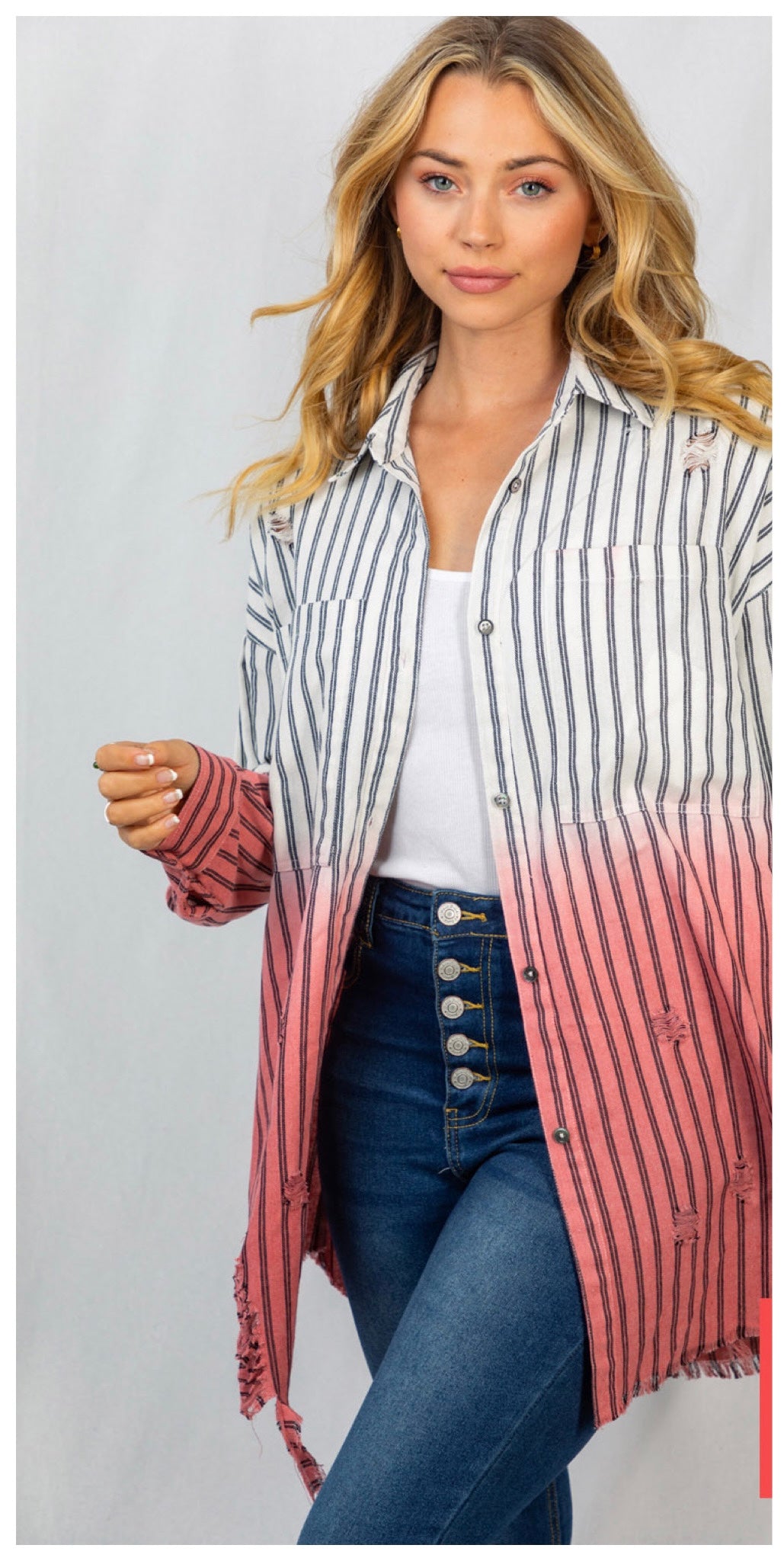 Striped Button Down Dip Dye Shirt