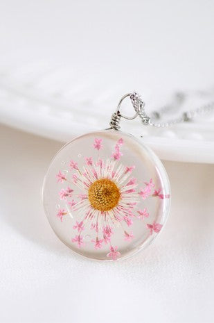 Real Dried Flower Botanical Blown Glass Necklaces