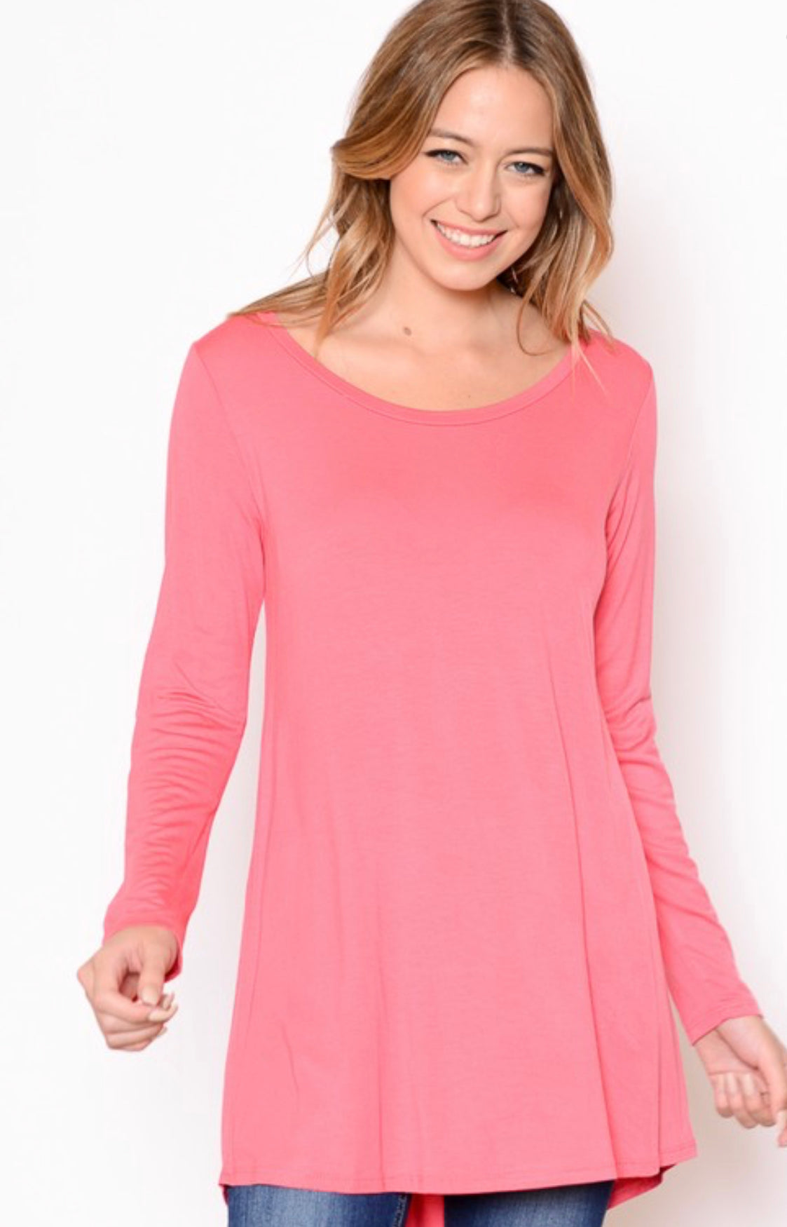 Basic Crewneck Solid Tunic Top